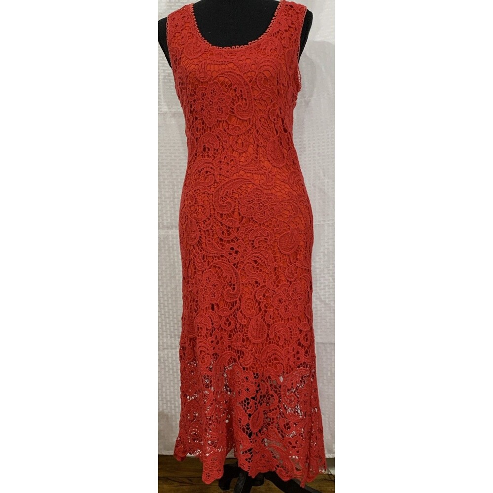 A’reve Red Crochet Dress Womens M Boho Feminine Sexy Party Cruise